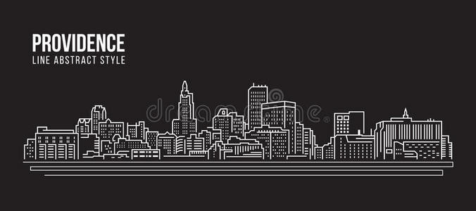 城市景观建筑线艺术矢量插图设计普罗维登斯市