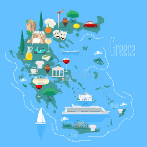 地图 地中海 插图 地标 文化 克里特岛 欧洲 海报 剪贴画