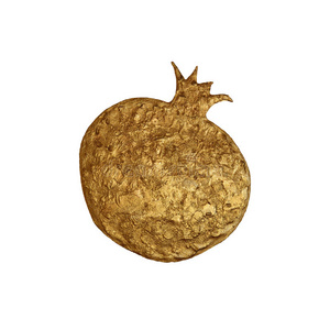 黄金抽象石榴插图. 手绘白色背景上的花卉食物.照片