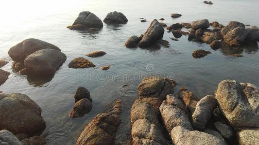 傍晚 岩石 雕像 泰国 佛陀 风扇 萨尼 后面 海洋 日落