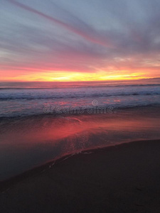 时间 日落 黄昏 海滩 粉红色 紫色 海洋