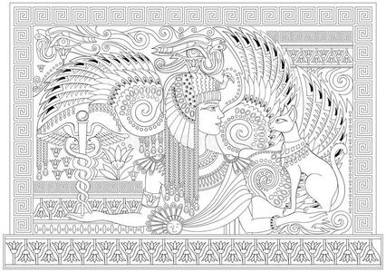 黑白页,用于在古代装饰品之间与埃及女王着色. 儿童和成人工作表.照片