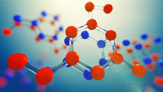 分子模型的三维图示。 分子和原子的科学背景。