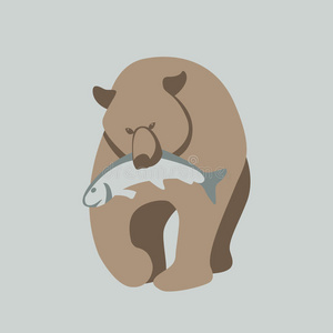 熊与鱼矢量插图风格平照片