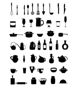 画家水壶黑色剪影厨具套装照片