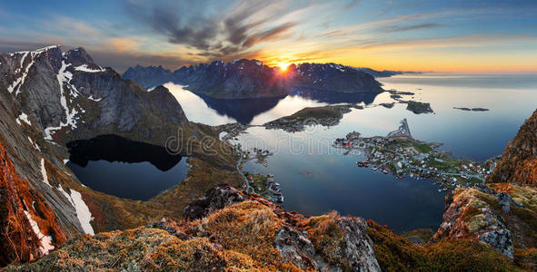 欧洲 岛屿 峡湾 北欧 范围 自然 全景图 雷伊 小屋 风景