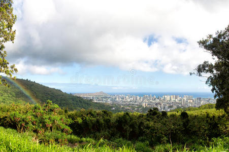 全景图 夏威夷语 钻石 海岸 瓦胡 海洋 彩虹 全景 太平洋