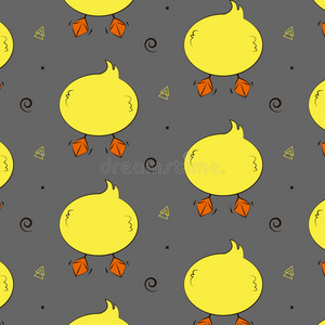 鸭子有趣的图案. 可爱的动物背面壁纸图标. 简单的孩子小鸭印.照片