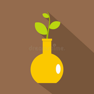 绿色植物在黄色花瓶图标，扁平风格