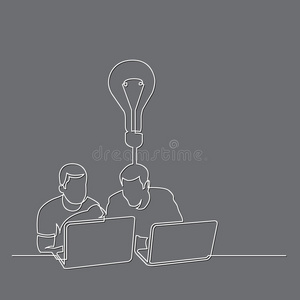 两个男人坐在笔记本电脑上的连续画线