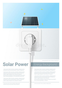 绿色能源概念背景与太阳能电池板和电动插头