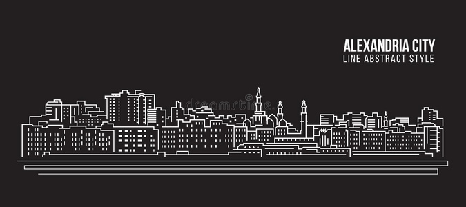 城市景观建筑线艺术矢量插图设计亚历山大市