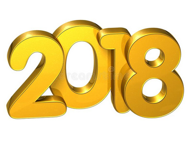 三维黄金号码新年2018年白色背景