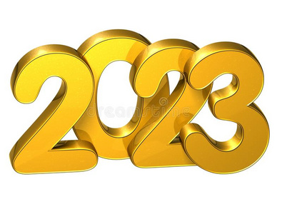 三维黄金号码新年2023在白色背景