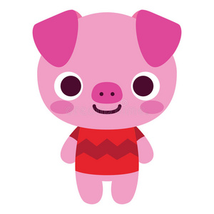 可爱的卡通猪插图.卡通婴儿猪被隔离在白色背景.都在一个单一的层.