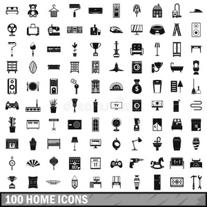 100个家庭图标设置，简单风格