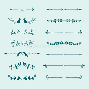 收集矢量分隔书法风格，复古边框设计，装饰插图元素。