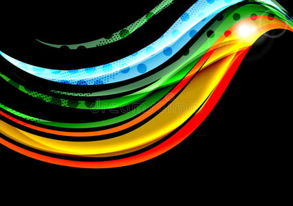 彩色波浪线与光影效果的黑色照片