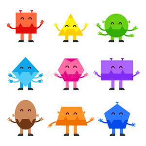 幼儿人物卡通几何形状,有趣的怪物,卡通矢量人物设计,儿童教育游戏