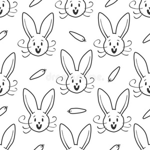 可爱的兔子无缝图案。 手绘矢量插图。