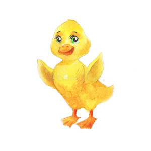 水彩画中可爱的小鸭子