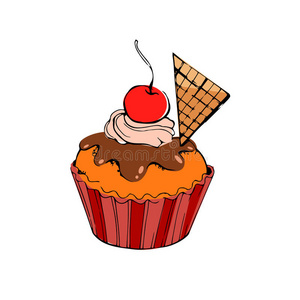 庆祝 收集 食物 插图 纸杯蛋糕 水果 克拉斯特 结冰 甜点