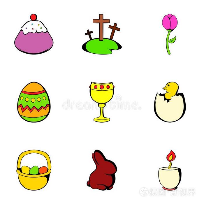 复活节节日图标设置，卡通风格