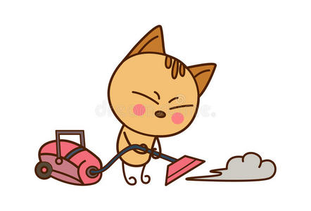 用吸尘器清洁可爱的猫。