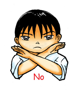 男孩交叉手臂显示不的迹象照片