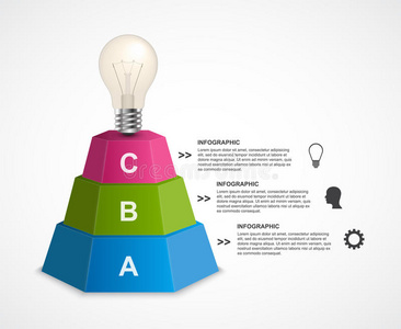 摘要三维金字塔选项信息图形模板的演示或信息小册子。