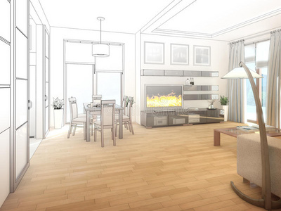 新的 公寓 奢侈 活的 空的 标准 家具 在室内 地毯 地板