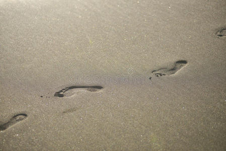 沙滩上沙子上的脚印