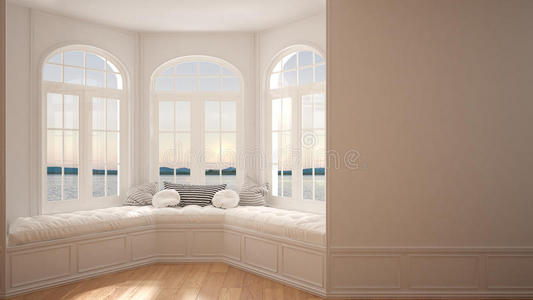 大窗户，海全景，极简的空间，背景