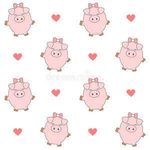 可爱的卡通猪无缝图案背景插图照片