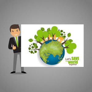 环保。 绿色生态地球和树木的生态概念。