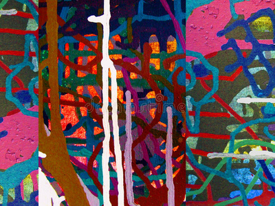 抽象艺术丙烯酸彩画在彩色背景的画布上。
