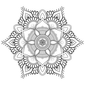 花黑色曼陀罗. 东方图案,矢量插图.