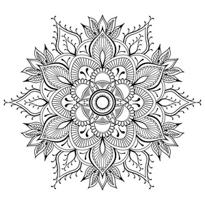 东方东方主题花黑色曼陀罗. 东方图案,矢量插图.