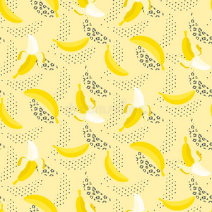 香蕉流行艺术无缝矢量图案在白色。