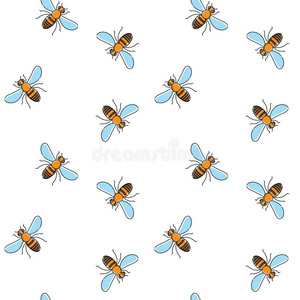 用于纺织品设计壁纸包装纸的蜜蜂矢量无缝图案