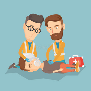 急救医生用担架抬着人.照片