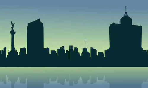 墨西哥城市日出时的风景剪影照片