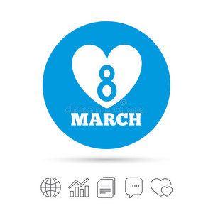 三月八日妇女日标志图标。 心的象征。