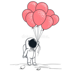 可爱的宇航员留着红色的气球