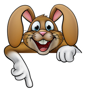 复活节兔子指着照片