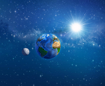 外层空间的地球,太阳和月亮照片