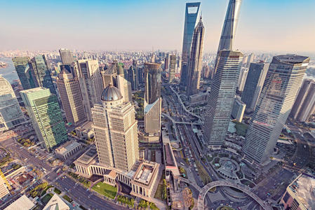 上海市中心鸟瞰图。
