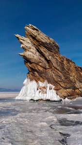 寒冷的 奥盖 季节 萨曼尼 俄罗斯 自然 冰柱 冰川 贝加尔湖
