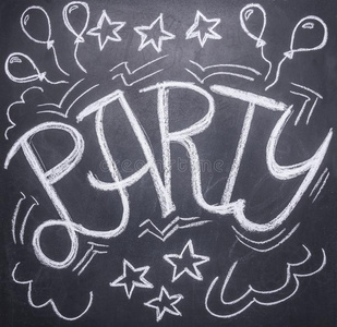 黑板上的画主题聚会,气球,星星照片