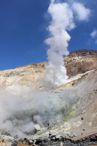 地面 陨石坑 矿物 风景 活动 火山口 喷气孔 天空 气体